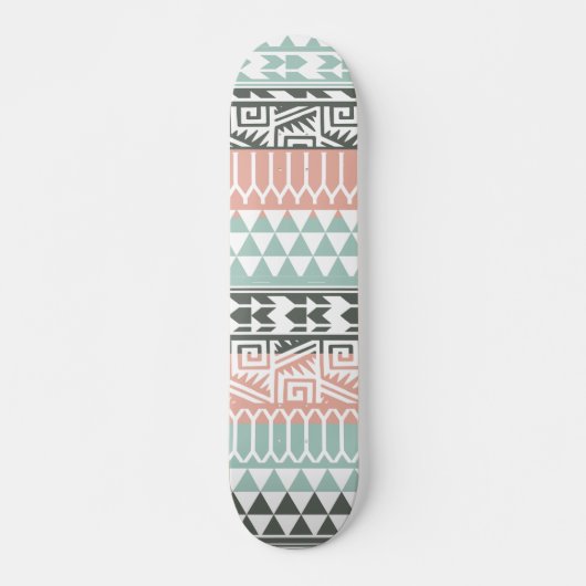 Pink Blue Grau Abstrakt Aztec Tribal Print Pattern Skateboard (Vorne)