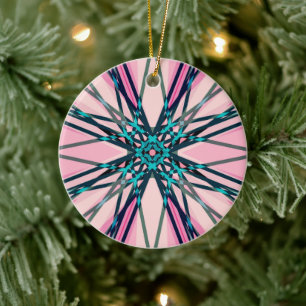 Pink Blue Gray Fraktal Snowflake Winterfestival Keramik Ornament