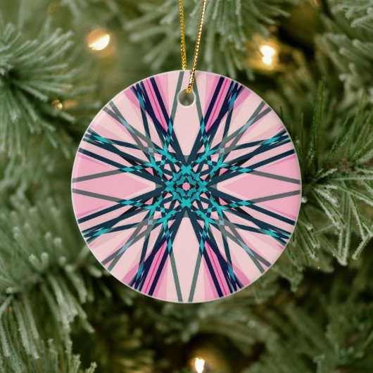 Pink Blue Gray Fraktal Snowflake Winterfestival Keramik Ornament (Baum)