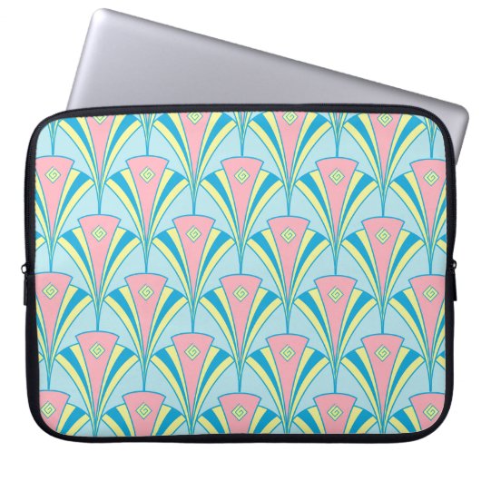 Pink Blue Green Fan Muster Laptopschutzhülle (Vorderseite)