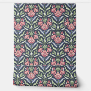 Pink Blue Green Floral Art Nouveau Tapete