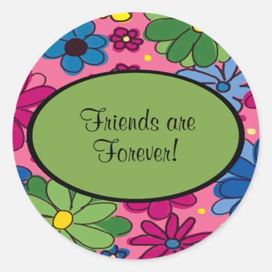 Pink Blue Green Floral Friends sind Forever Sticke Runder Aufkleber (Vorderseite)