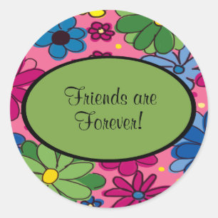 Pink Blue Green Floral Friends sind Forever Sticke Runder Aufkleber