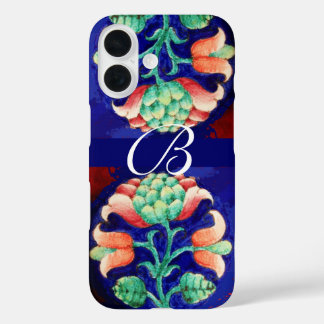 PINK BLUE GREEN FLORAL MONOGRAMM iPhone 16 HÜLLE