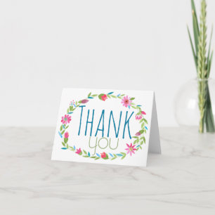 Pink Blue Green Floral Watercolor Kranz Vielen Dan Dankeskarte