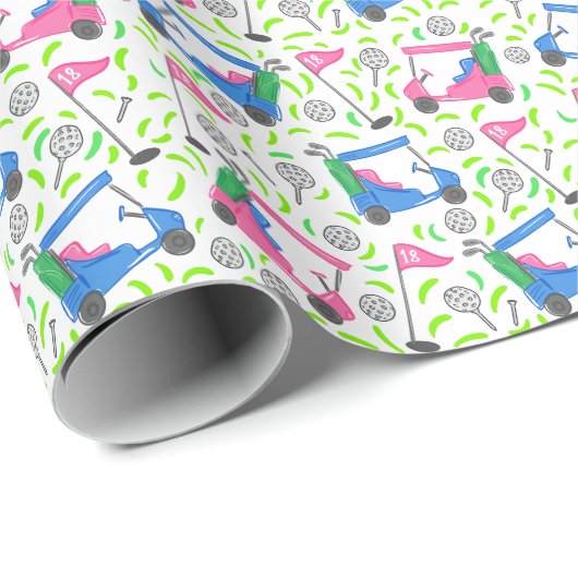 Pink Blue Green Golf Geschenkpapier (Rolleneckpunkt)