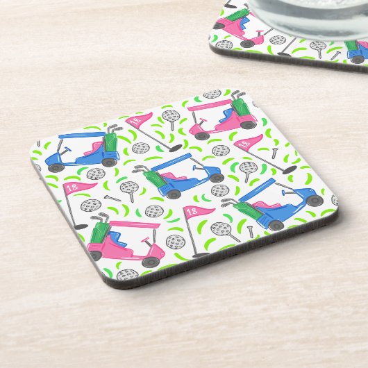 Pink Blue Green Golf Preppy Getränkeuntersetzer (Linke Seite)