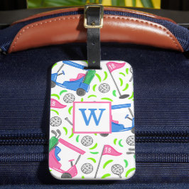 Pink Blue Green Golf Preppy Initial Gepäckanhänger