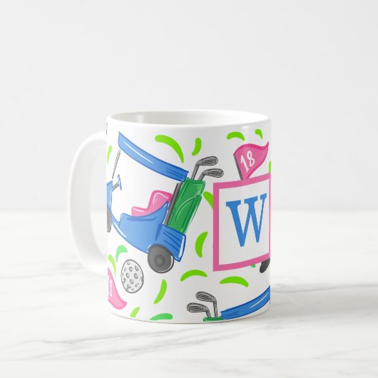 Pink Blue Green Golf Preppy Initial Kaffeetasse (Vorderseite Links)