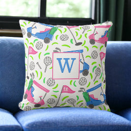 Pink Blue Green Golf Preppy Initial Kissen