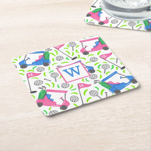 Pink Blue Green Golf Preppy Initial Rechteckiger Pappuntersetzer (angewinkelt)