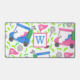 Pink Blue Green Golf Preppy Monogram Initial Schreibtischunterlage