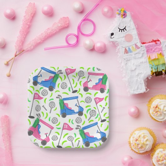 Pink Blue Green Golf Preppy Pappteller (Party)
