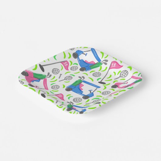 Pink Blue Green Golf Preppy Pappteller (Gewinkelt)