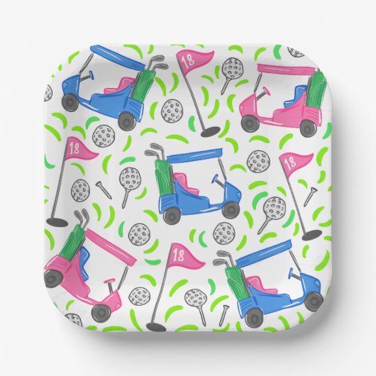 Pink Blue Green Golf Preppy Pappteller (Vorderseite)