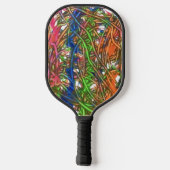 Pink, Blue, Green, Orange, Marble Artwork Pickleball Schläger (Rückseite)