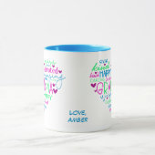Pink Blue Green Words Oma Heart Tasse (Zentrum)