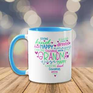Pink Blue Green Words Oma Heart Tasse