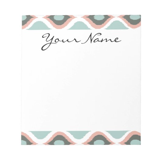 Pink Blue Grey Geometric Ikat Tribal Print Pattern Notizblock (Vorderseite)