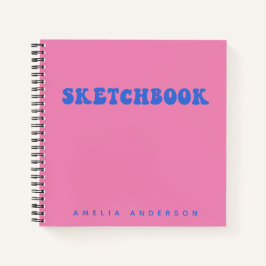 Pink Blue Groovy Sketchbook Personalisiert Name Notizblock