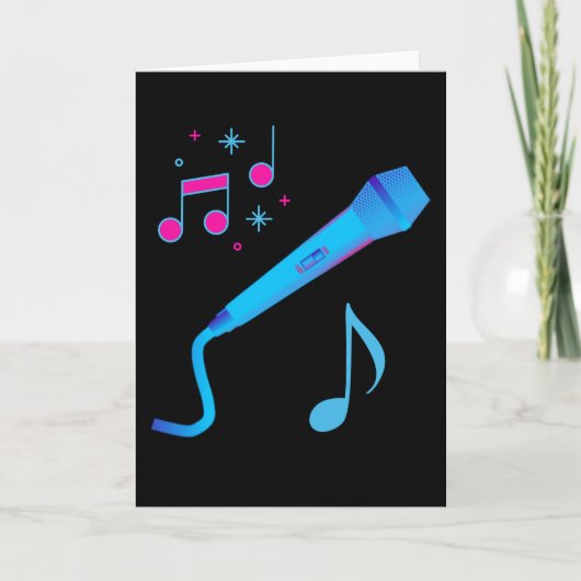 Pink blue hand drawn microphone musical notes karte (Vorderseite)