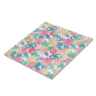 Pink Blue Hand Paint Floral Girl Design Fliese