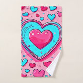 Pink Blue Heart Pattern Badhandtuch Set (Handtuch)