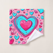 Pink Blue Heart Pattern Badhandtuch Set (Waschlappen)