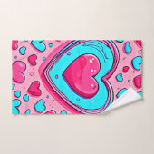 Pink Blue Heart Pattern Badhandtuch Set (Handtuch)