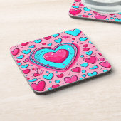 Pink Blue Heart Pattern Getränkeuntersetzer (Linke Seite)