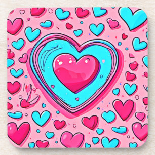 Pink Blue Heart Pattern Getränkeuntersetzer