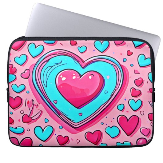Pink Blue Heart Pattern Laptopschutzhülle (Vorderseite)
