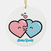 Pink & Blue Hearts Kiss Keramik Ornament (Vorne)