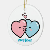 Pink & Blue Hearts Kiss Keramik Ornament (Links)