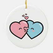 Pink & Blue Hearts Kiss Keramik Ornament (Hinten)