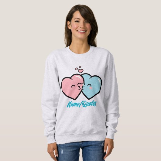 Pink & Blue Hearts Kiss Sweatshirt (Vorne ganz)