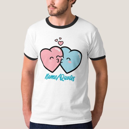 Pink & Blue Hearts Kiss T-Shirt (Vorderseite)