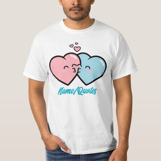 Pink & Blue Hearts Kiss T-Shirt (Vorderseite)