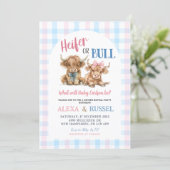 Pink Blue Heifer Bull Gender Reveal Invitation Einladung (Stehend Vorderseite)