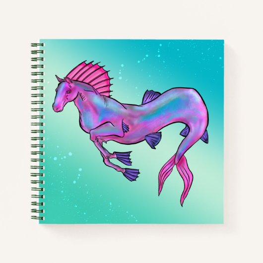 Pink & Blue Hippocampus Notebook - Fantasiedesign Notizblock (Vorderseite)