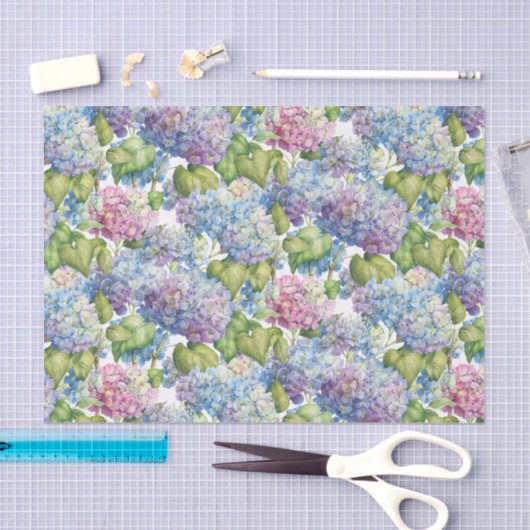 Pink Blue Hydrangea im blumenbläsernen Muster Seidenpapier (Handwerk)