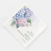 Pink Blue Hydrangeas 100. Geburtstagsparty Serviette (Ecke)