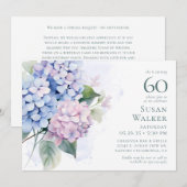Pink Blue Hydrangeas 60. Geburtstagskarte Einladung (Vorne/Hinten)