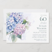 Pink Blue Hydrangeas 60. Geburtstagsparty Einladung (Vorderseite)