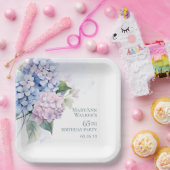 Pink Blue Hydrangeas 65. Geburtstag Pappteller (Party)