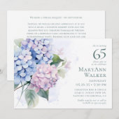 Pink Blue Hydrangeas 65. Geburtstagskarte Einladung (Vorne/Hinten)