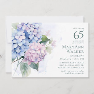 Pink Blue Hydrangeas 65. Geburtstagskarte Einladung
