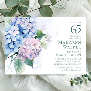 Pink Blue Hydrangeas 65. Geburtstagsparty Einladung