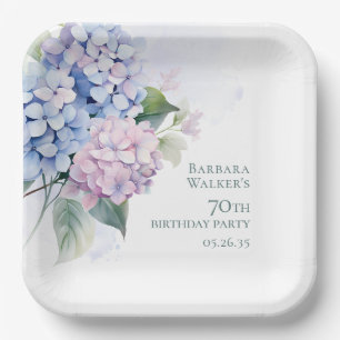 Pink Blue Hydrangeas 70. Geburtstag Pappteller