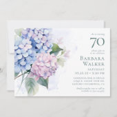 Pink Blue Hydrangeas 70. Geburtstagsparty Einladung (Vorderseite)
